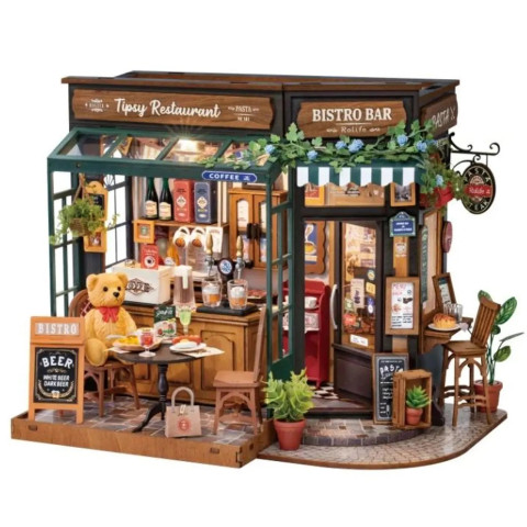 Румбокс Tipsy Restaurant — миниатюрный домик с LED-подсветкой, Robotime